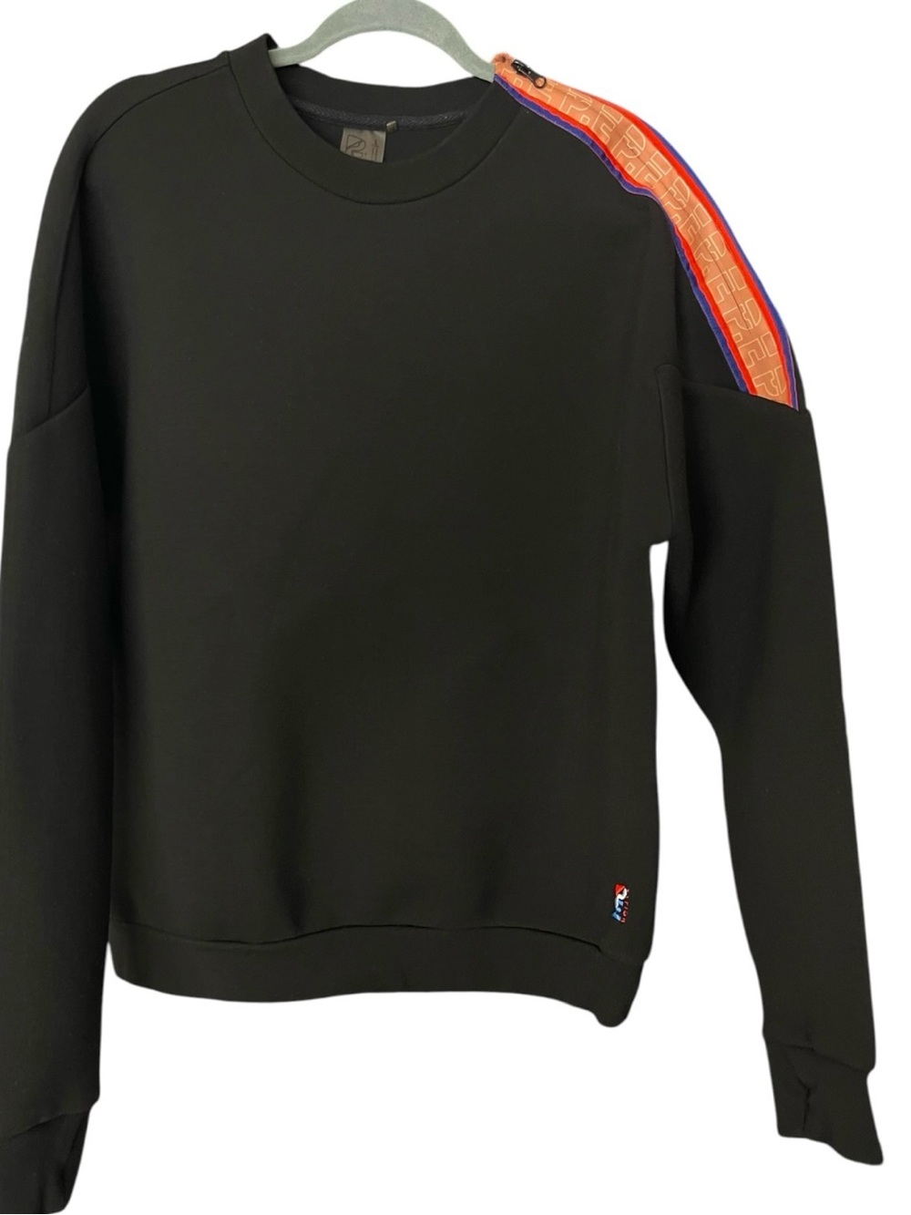 P.E Nation Black Crewneck Sweatshirt with Orange & Blue Shoulder Stripe